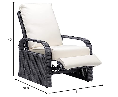 Babylon Outdoor Recliner Wicker Patio Adjustable Recliner Chair with Cushions, Rust-Resistant Aluminum Frame,All-Weather Resin Rattan, Grey&White