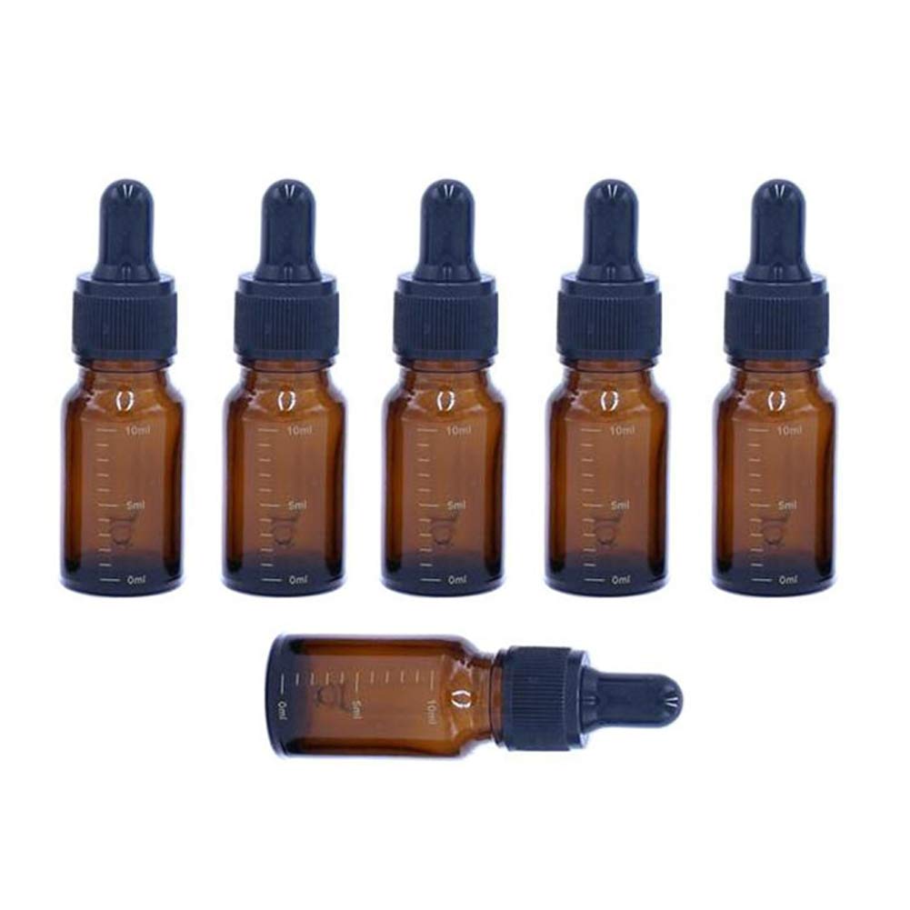 erioctry 6PCS 10ml 0.34oz Empty Refillable Amber Graduated Glass Essential Oil Bottle Vial Container with Glass Pipette Dropper