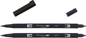 tombow abt dual brush pen n15 black pack of 2