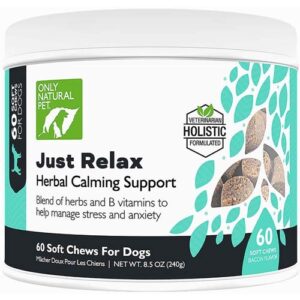 only natural pet - just relax herbal calming soft chews for dogs | natural anxiety relief treats, premium dog relaxation aid, stress and anxiety relief supplement - bacon flavor - 60 soft chews