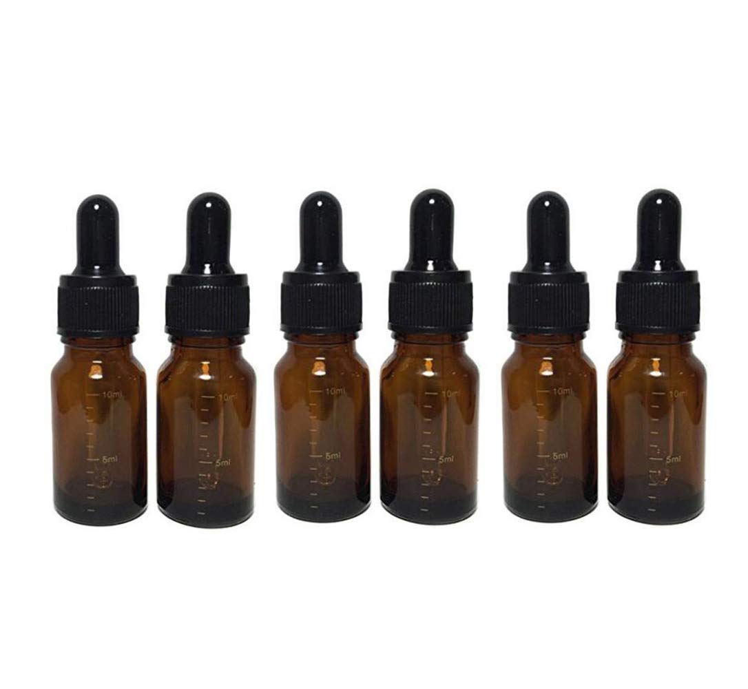 erioctry 6PCS 10ml 0.34oz Empty Refillable Amber Graduated Glass Essential Oil Bottle Vial Container with Glass Pipette Dropper