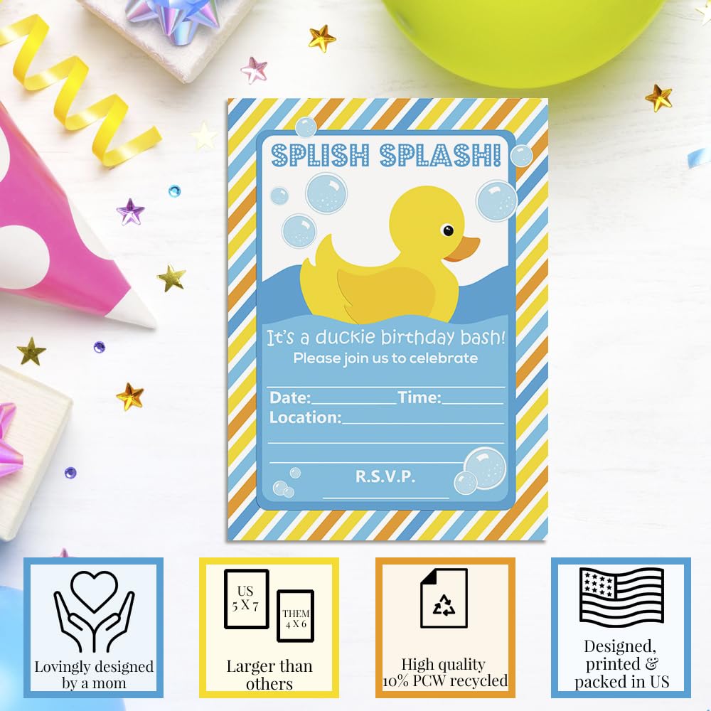 Little Rubber Duckie Birthday Party Fill In Invitations, 20 5x7 Fill In Cards with Twenty White Envelopes by AmandaCreation