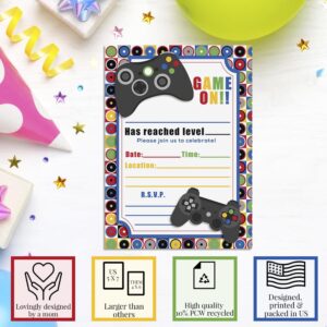 Game On! Video Gamer Birthday Party Fill In Invitations, 20 5x7 Fill In Cards with Twenty White Envelopes by AmandaCreation