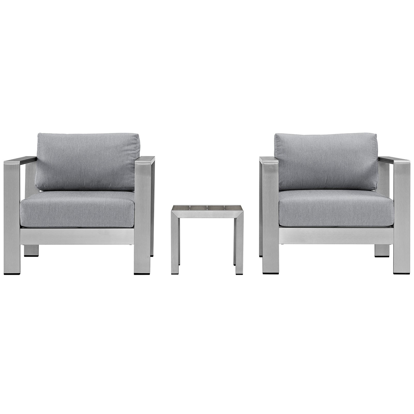 Modway Shore 3-Piece Aluminum Outdoor Patio Furniture Set in Silver Gray