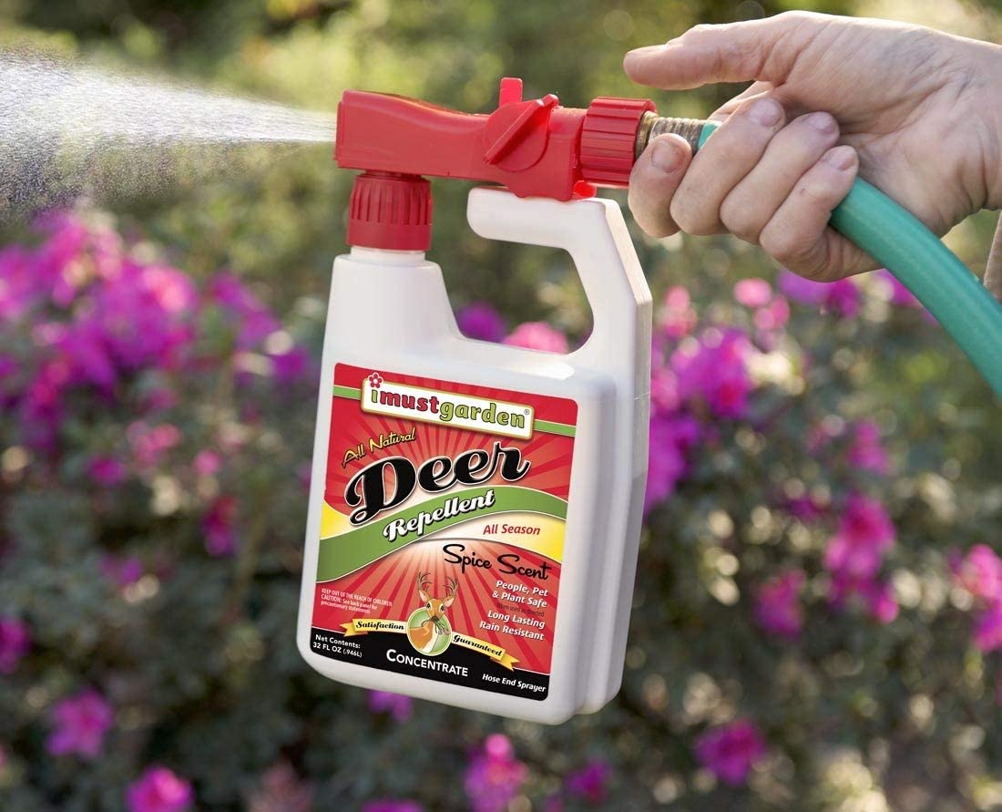 I Must Garden Deer Repellent Hose-End Concentrate: Spice Scent Deer Spray for Gardens, Plants, and Trees – 32oz Covers 10,000 sq. ft.