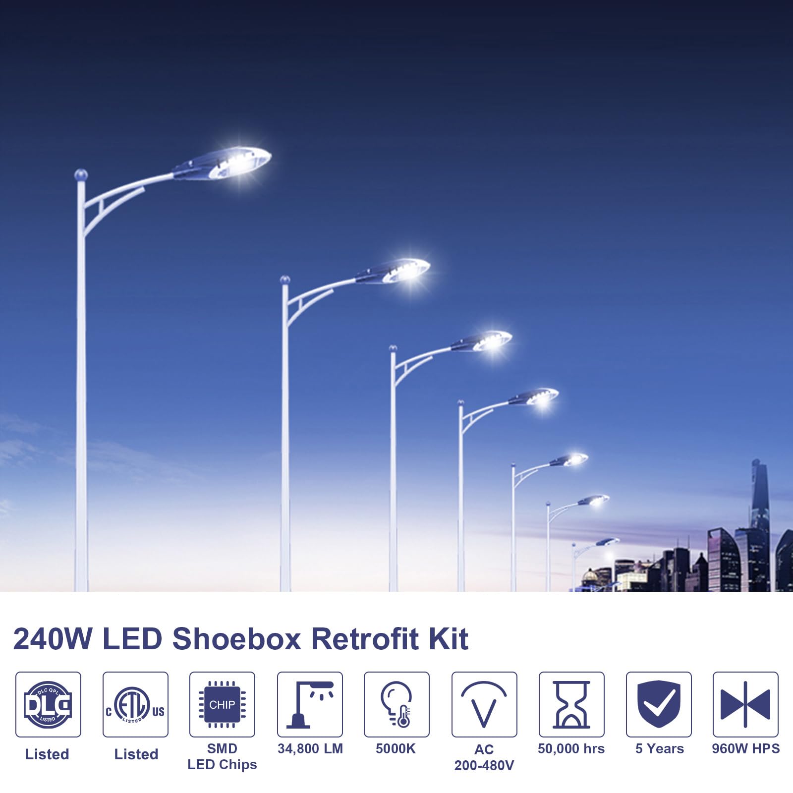 OPENLUX 480V LED Shoebox Retrofit Kit 240W 34800LM E39 Mogul Base ETL DLC Listed 5000K LED Retrofit Light for Parking Lot Lights Tennis Court LED Module AC200-480V