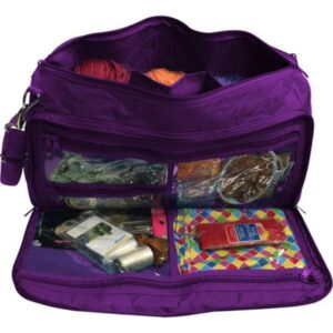 yazzii premium knitting bag & yarn storage organizer – yarn & knitting project tote bag - yarn, knitting needles, & crochet - purple