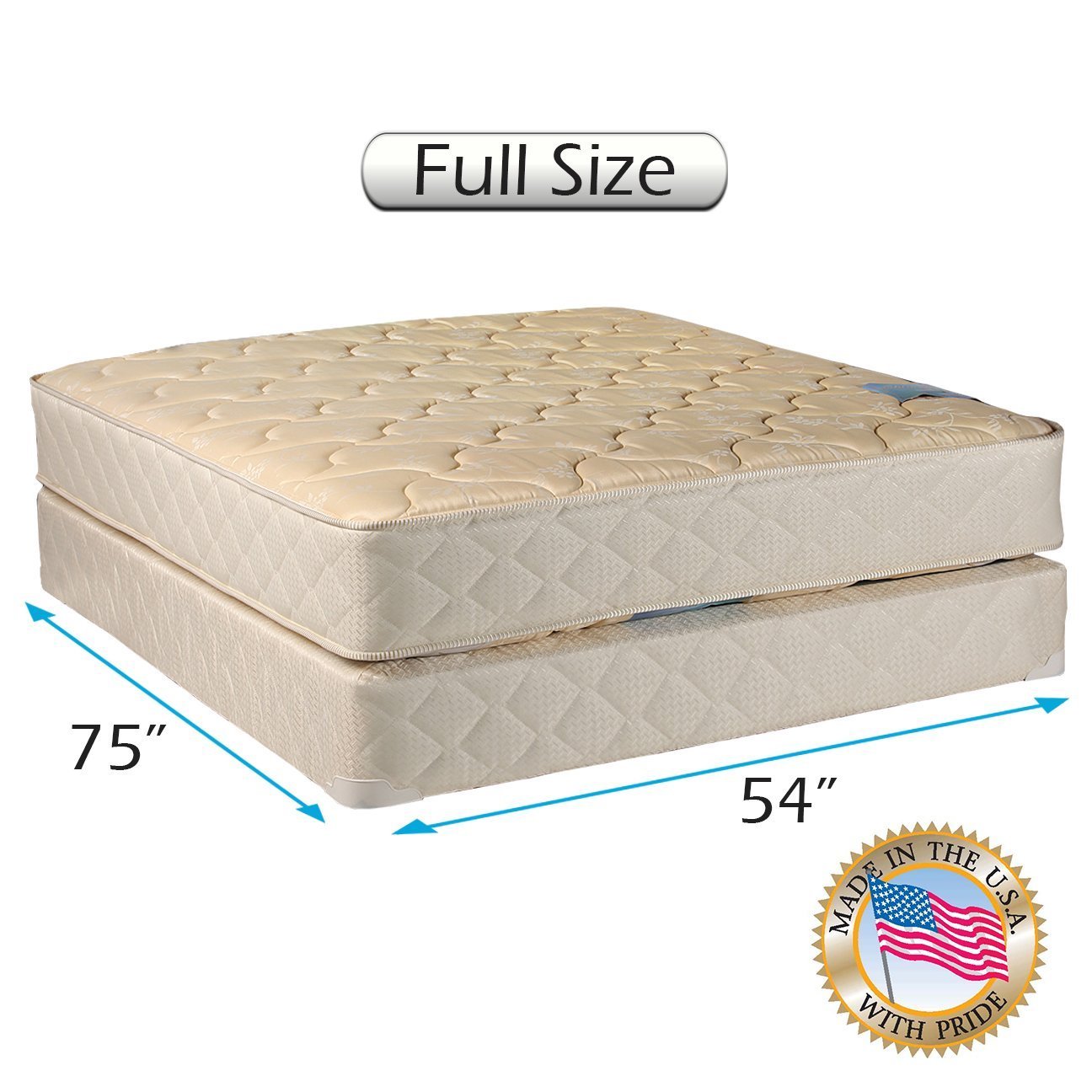 Dream Solutions USA Chiro Premier Orthopedic (Beige) Full Size - 54"x75"x9" Mattress and Box Spring Set - Fully Assembled, Good for Your Back, Long Lasting and 2 Sided