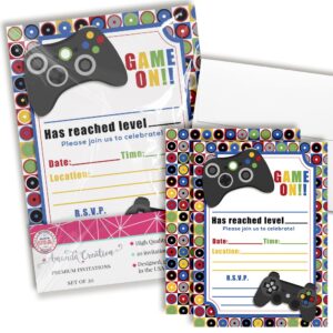 game on! video gamer birthday party fill in invitations, 20 5x7 fill in cards with twenty white envelopes by amandacreation