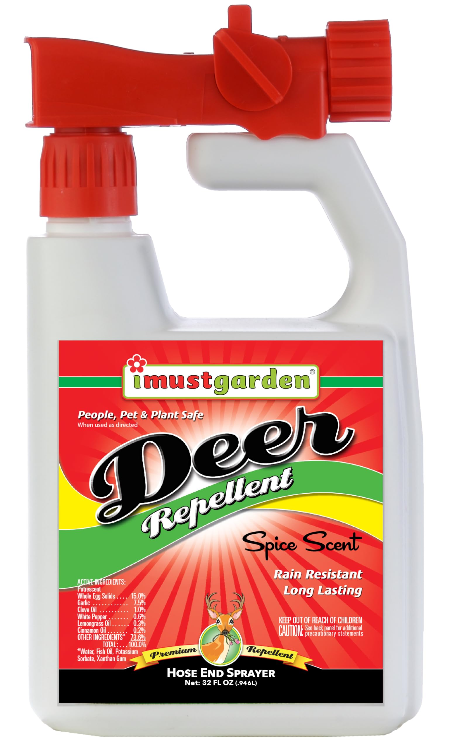 I Must Garden Deer Repellent Hose-End Concentrate: Spice Scent Deer Spray for Gardens, Plants, and Trees – 32oz Covers 10,000 sq. ft.