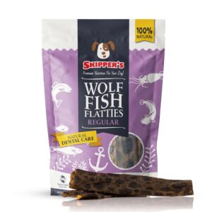 skipper's wolf fish skin flatties dog treats - 100% fish skin & air dried long lasting chews, grain free treats with essential omega 3 oils | great for teeth (regular, 9 oz)