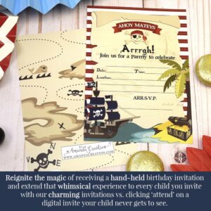 Amanda Creation Pirate Treasure Map Birthday Party Fill in Invitations set of 20 with envelopes