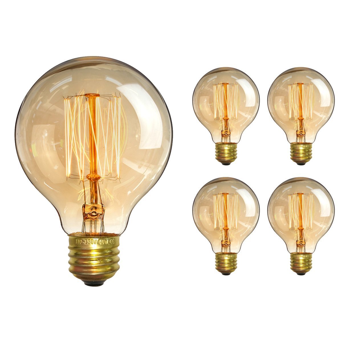 CTKcom Vintage Edison Bulb(4 Pack)- Antique Incandescent Bulbs Dimmable 40W Equivalent Warm Yellow Lamps, for Loft Coffee Bar Kitchen Home Light Fixtures Squirrel Cage Filament E26/E27 Base G80 110V