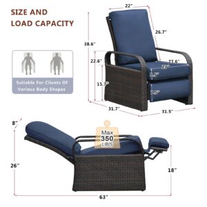 ATR ART TO REAL Indoor Outdoor All-Weather PE Wicker Adjustable Reclining Lounge Chair with Durable Aluminum Frame and Removable Soft Cushion, Luxury Comfortable for Home Reading Sunbathing