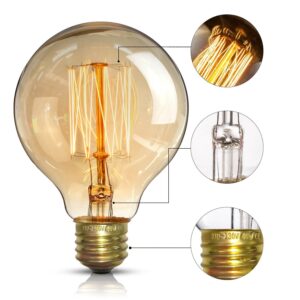 CTKcom Vintage Edison Bulb(4 Pack)- Antique Incandescent Bulbs Dimmable 40W Equivalent Warm Yellow Lamps, for Loft Coffee Bar Kitchen Home Light Fixtures Squirrel Cage Filament E26/E27 Base G80 110V