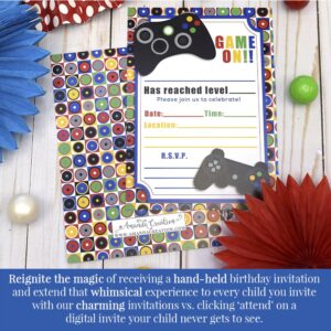 Game On! Video Gamer Birthday Party Fill In Invitations, 20 5x7 Fill In Cards with Twenty White Envelopes by AmandaCreation