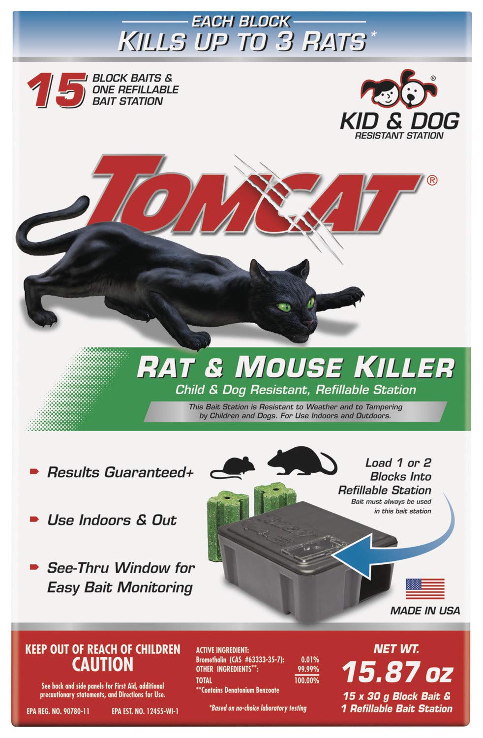 Tomcat Rat & Mouse Killer Child & Dog Resistant, Refillable Station, 1 Station, 15 Bait Blocks (4-Pack)