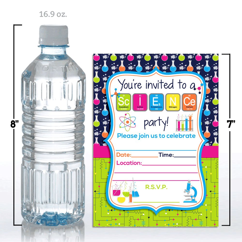 Amanda Creation Science Themed Birthday Party Fill in Invitations set of 20 with envelopes