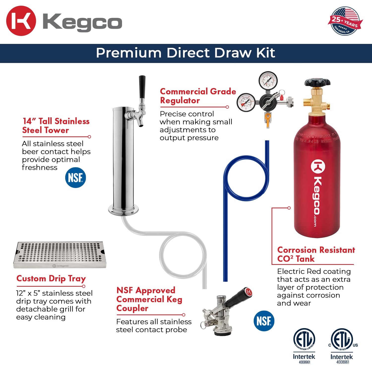 Kegco Kegerator 24" Wide Single Tap Black/Stainless Steel Undercounter Beer Dispenser HK38BSU-1