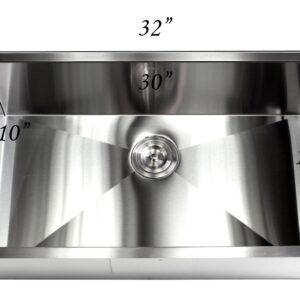 32 Inch Zero Radius Design 16 Gauge Undermount Single Bowl Stainless Steel Kitchen Sink Premium Package