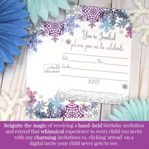 Winter Snowflake Birthday Party Invitations, set of 20 5x7 Fill In Cards with Twenty White Envelopes by AmandaCreation