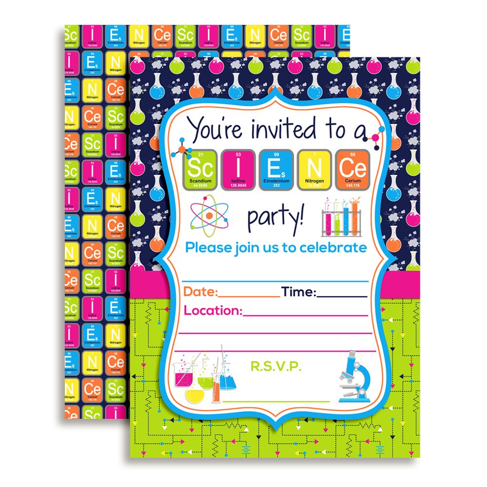 Amanda Creation Science Themed Birthday Party Fill in Invitations set of 20 with envelopes