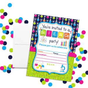 Amanda Creation Science Themed Birthday Party Fill in Invitations set of 20 with envelopes