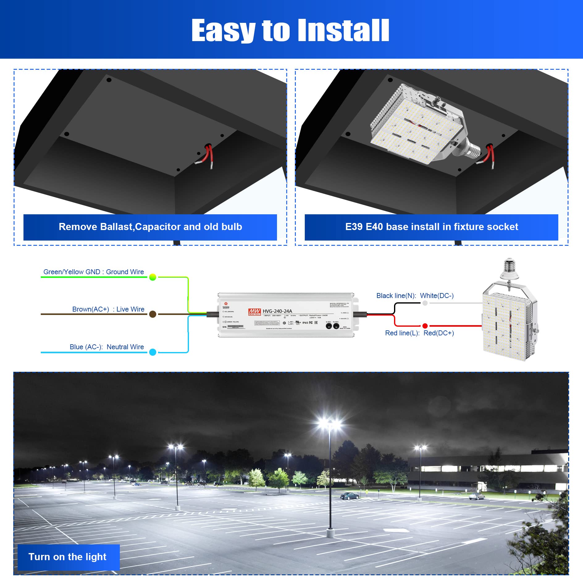 OPENLUX 480V LED Shoebox Retrofit Kit 240W 34800LM E39 Mogul Base ETL DLC Listed 5000K LED Retrofit Light for Parking Lot Lights Tennis Court LED Module AC200-480V