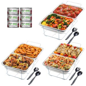 sterno disposable chafing dish buffet, set of 3 full-size chafing dishes for buffet, 6 sterno fuel cans (2.25hr), 6 food pans, 3 water trays, and serving utensils for parties & catering