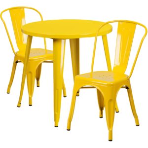 Flash Furniture Commercial Grade 30" Round Yellow Metal Indoor-Outdoor Table Set with 2 Cafe Chairs