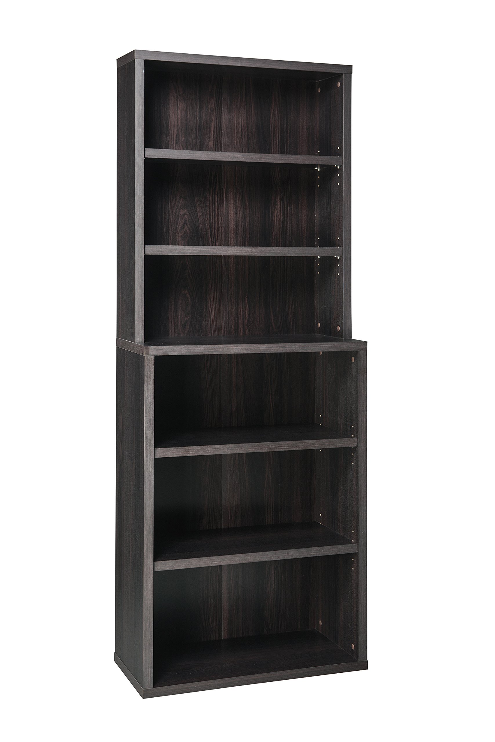 ClosetMaid Bookshelf with 6 Shelf Tiers, Adjustable Shelves, Tall Bookcase Hutch, Sturdy Wood with Closed Back Panel, Black Walnut Finish