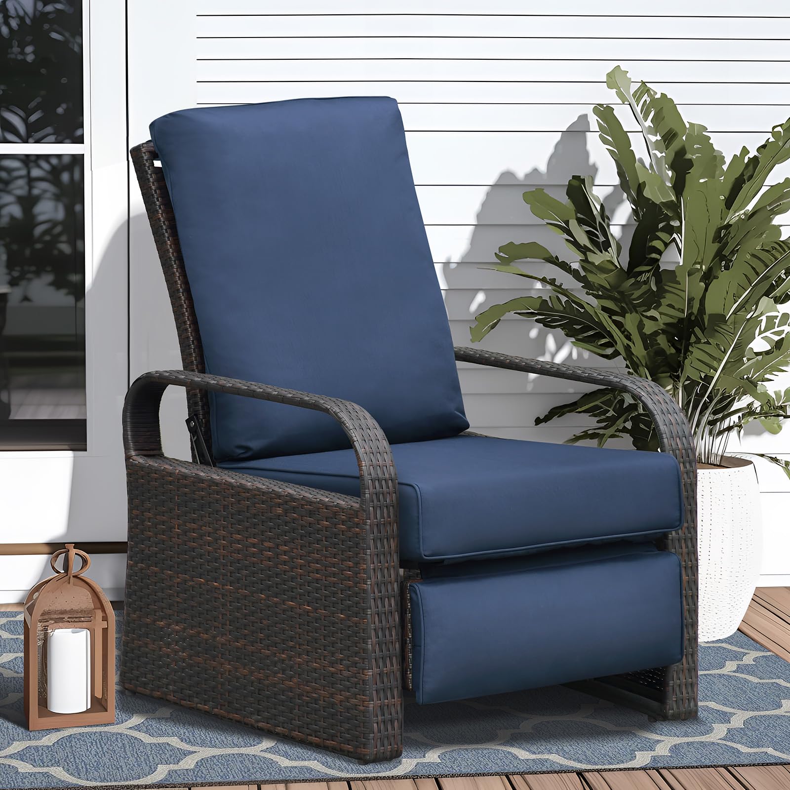 ATR ART TO REAL Indoor Outdoor All-Weather PE Wicker Adjustable Reclining Lounge Chair with Durable Aluminum Frame and Removable Soft Cushion, Luxury Comfortable for Home Reading Sunbathing