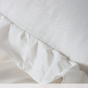 NTBAY Linen 3 Pieces Duvet Cover Set Solid Color with Exquisite Ruffles Design, Breathable, Queen Size, Ivory