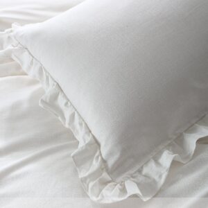 NTBAY Linen 3 Pieces Duvet Cover Set Solid Color with Exquisite Ruffles Design, Breathable, Queen Size, Ivory