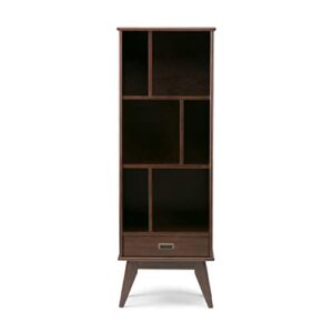 SIMPLIHOME Draper SOLID HARDWOOD 22 Inch Mid Century Modern Bookcase and Storage Unit in Medium Auburn Brown, For the Living Room, Study Room and Office