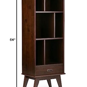 SIMPLIHOME Draper SOLID HARDWOOD 22 Inch Mid Century Modern Bookcase and Storage Unit in Medium Auburn Brown, For the Living Room, Study Room and Office