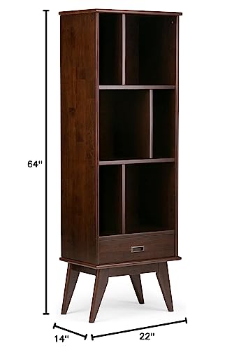 SIMPLIHOME Draper SOLID HARDWOOD 22 Inch Mid Century Modern Bookcase and Storage Unit in Medium Auburn Brown, For the Living Room, Study Room and Office