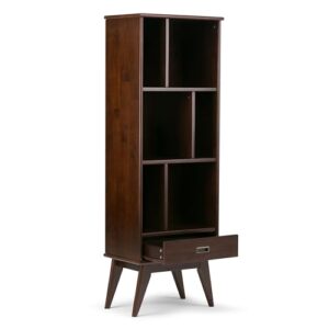 SIMPLIHOME Draper SOLID HARDWOOD 22 Inch Mid Century Modern Bookcase and Storage Unit in Medium Auburn Brown, For the Living Room, Study Room and Office