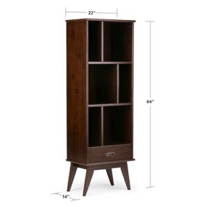 SIMPLIHOME Draper SOLID HARDWOOD 22 Inch Mid Century Modern Bookcase and Storage Unit in Medium Auburn Brown, For the Living Room, Study Room and Office