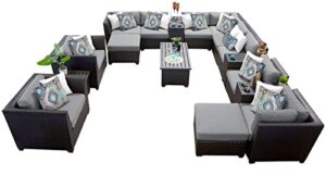 tk classics barbados 17 piece wicker outdoor sectional seating group with storage coffee table and club chairs, grey