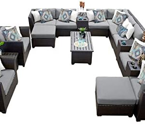 TK Classics Barbados 17 Piece Wicker Outdoor Sectional Seating Group with Storage Coffee Table and Club Chairs, Grey