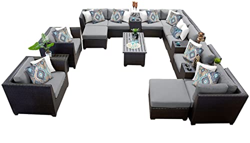 TK Classics Barbados 17 Piece Wicker Outdoor Sectional Seating Group with Storage Coffee Table and Club Chairs, Grey