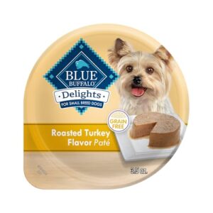 blue buffalo delights natural adult small breed wet dog food cups, pate style, roasted turkey flavor in savory juice 3.5-oz (pack of 12)