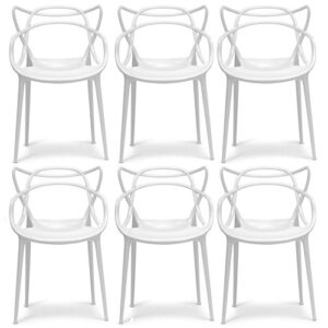 2xhome - set of 6 white dining room chairs - modern contemporary designer designed popular home office work indoor outdoor armchair living family room kitchen