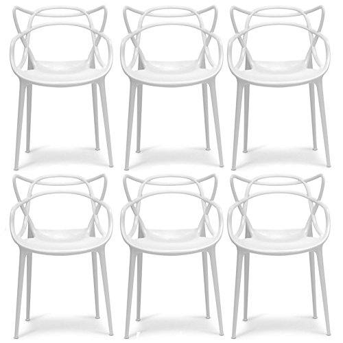 2xhome - Set of 6 White Dining Room Chairs - Modern Contemporary Designer Designed Popular Home Office Work Indoor Outdoor Armchair Living Family Room Kitchen