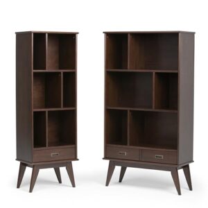 SIMPLIHOME Draper SOLID HARDWOOD 22 Inch Mid Century Modern Bookcase and Storage Unit in Medium Auburn Brown, For the Living Room, Study Room and Office