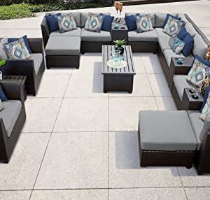 TK Classics Barbados 17 Piece Wicker Outdoor Sectional Seating Group with Storage Coffee Table and Club Chairs, Grey