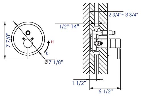 ALFI brand AB1701-BN Brushed Nickel Pressure Balanced Round Shower Mixer with Diverter, 7.88" L x 7.88" W x 3" H