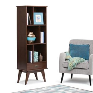 SIMPLIHOME Draper SOLID HARDWOOD 22 Inch Mid Century Modern Bookcase and Storage Unit in Medium Auburn Brown, For the Living Room, Study Room and Office