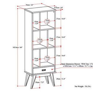 SIMPLIHOME Draper SOLID HARDWOOD 22 Inch Mid Century Modern Bookcase and Storage Unit in Medium Auburn Brown, For the Living Room, Study Room and Office
